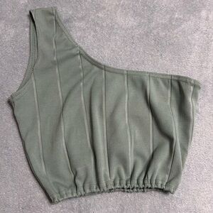 NWT SAGE GREEN ONE SHOULDER CROP TOP
